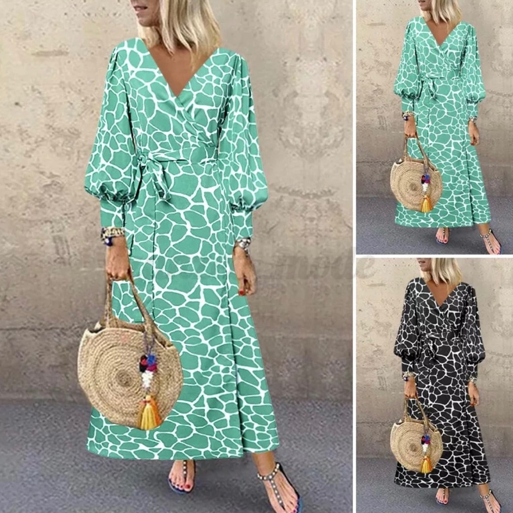 Bell Sleeved, Giraffe Print, Wrap Dress - Picture 1 of 15